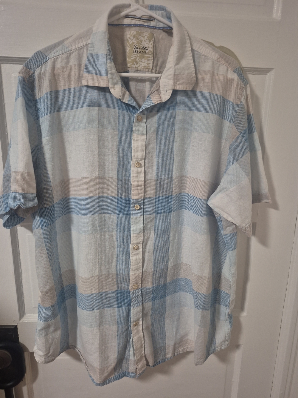 Tasso Elba Blue & Beige Plaid Short Sleeve Button-Down Shirt 2XL
